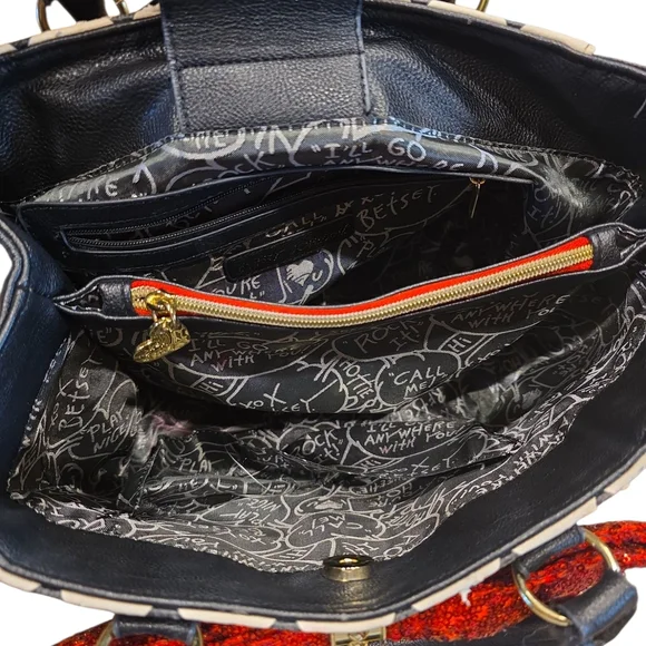 Betsey Johnson Black and White Checkered Shoulder Bag with Red Bow - Picture 2 of 6